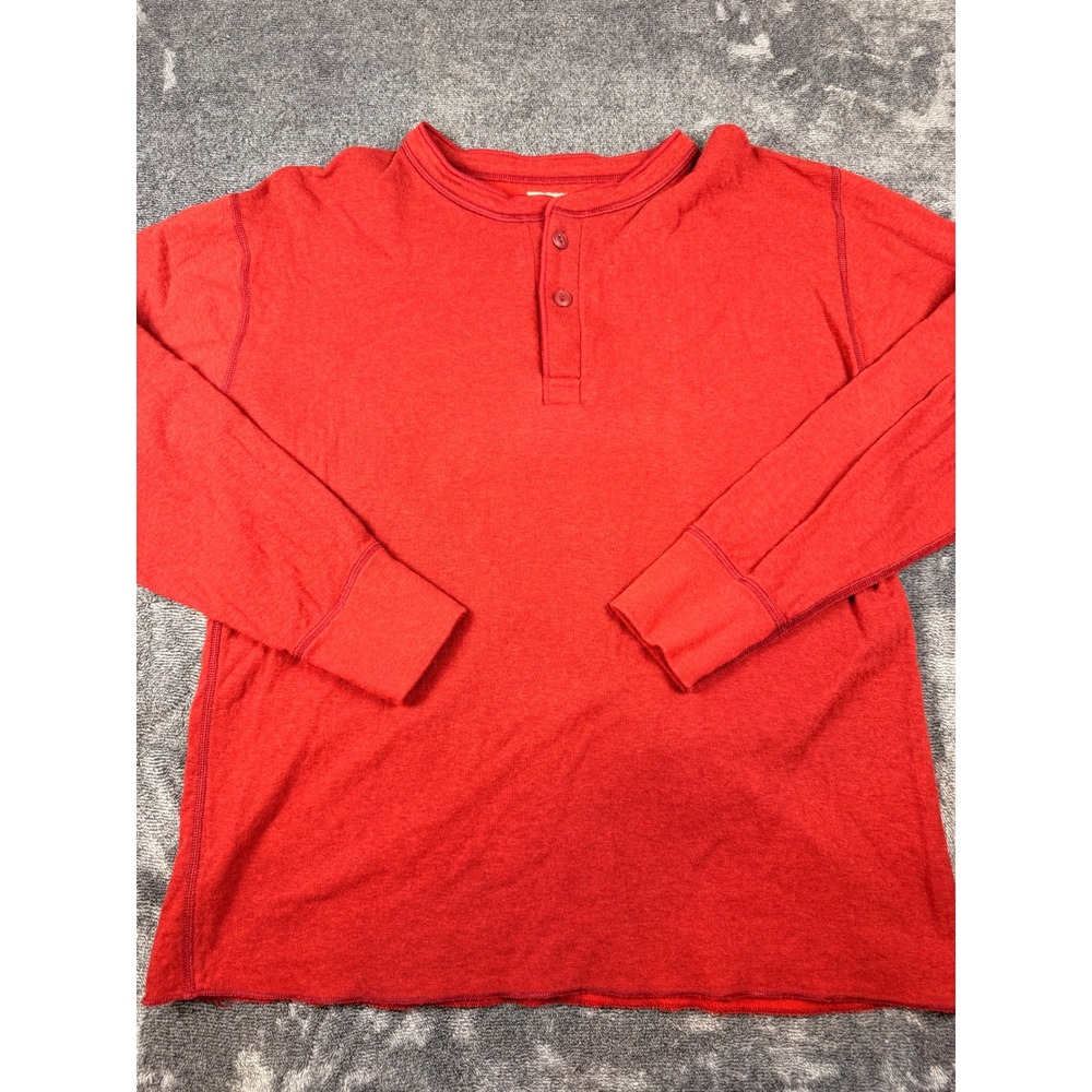 LL Bean Mens Red Cotton Wool Blend Dual Layer Henley Shirt Large Made in Canada